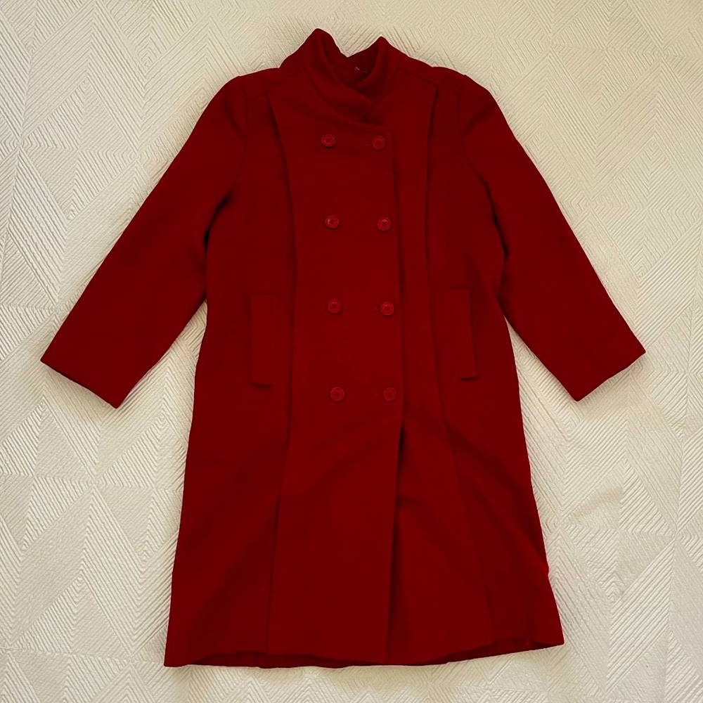 Vintage GALLERY for NIEMAN MARCUS Women Red Double Breasted Mid Length Wool Coat